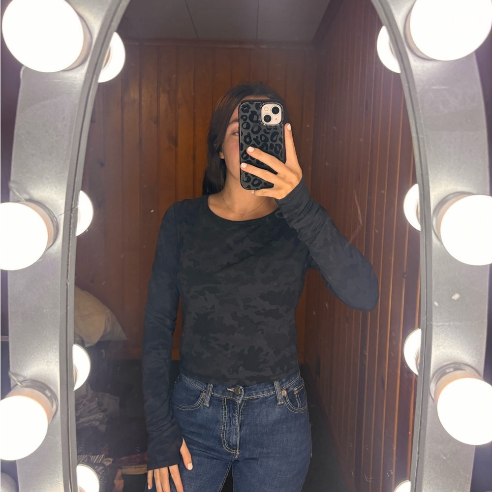 Women's Black Camouflage Long Sleeve Top